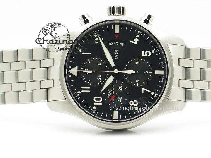 MIROTIME 0122 Minimalist Pilot Chrono 3777 43mm ZF 1:1 Best Edition Black Dial On SS Bracelet A 7364